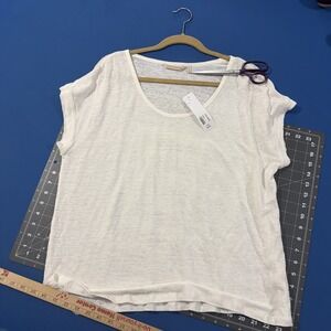 Soft Surroundings Relaxed Linen Tee Size L Petite Cream Sleeveless Beach - New